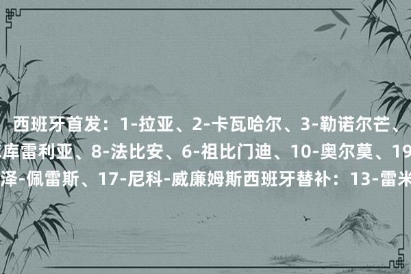 西班牙首发：1-拉亚、2-卡瓦哈尔、3-勒诺尔芒、14-拉波尔特、22-库库雷利亚、8-法比安、6-祖比门迪、10-奥尔莫、19-亚马尔、15-阿约泽-佩雷斯、17-尼科-威廉姆斯西班牙替补：13-雷米罗、23-桑切斯、4-保-托雷斯、5-佩佩鲁、7-皮诺、9-何塞卢、11-费兰-托雷斯、12-格里马尔多、16-明格萨、18-阿莱克斯-加西亚、20-佩德里、21-奥亚萨瓦尔塞尔维亚首发：1-拉伊科